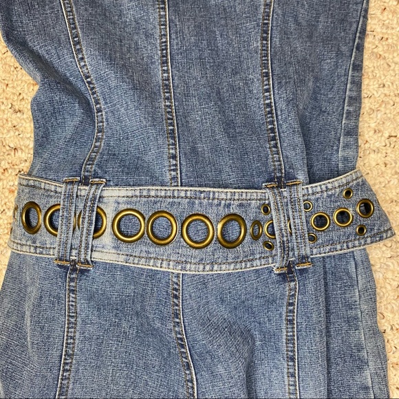 Vintage Y2K Armor Denim 1 piece Jumpsuit Flared Belted Hippiecore Women’s Small - Picture 9 of 14